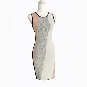 Etcetera Colorblock Knit Midi Dress in Cream, Pink, and Gray Size M